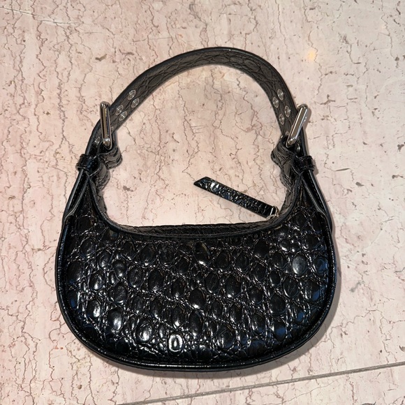 By Far Black Mini Soho Croc Embossed Leather Shoulder Bag - Picture 9 of 10